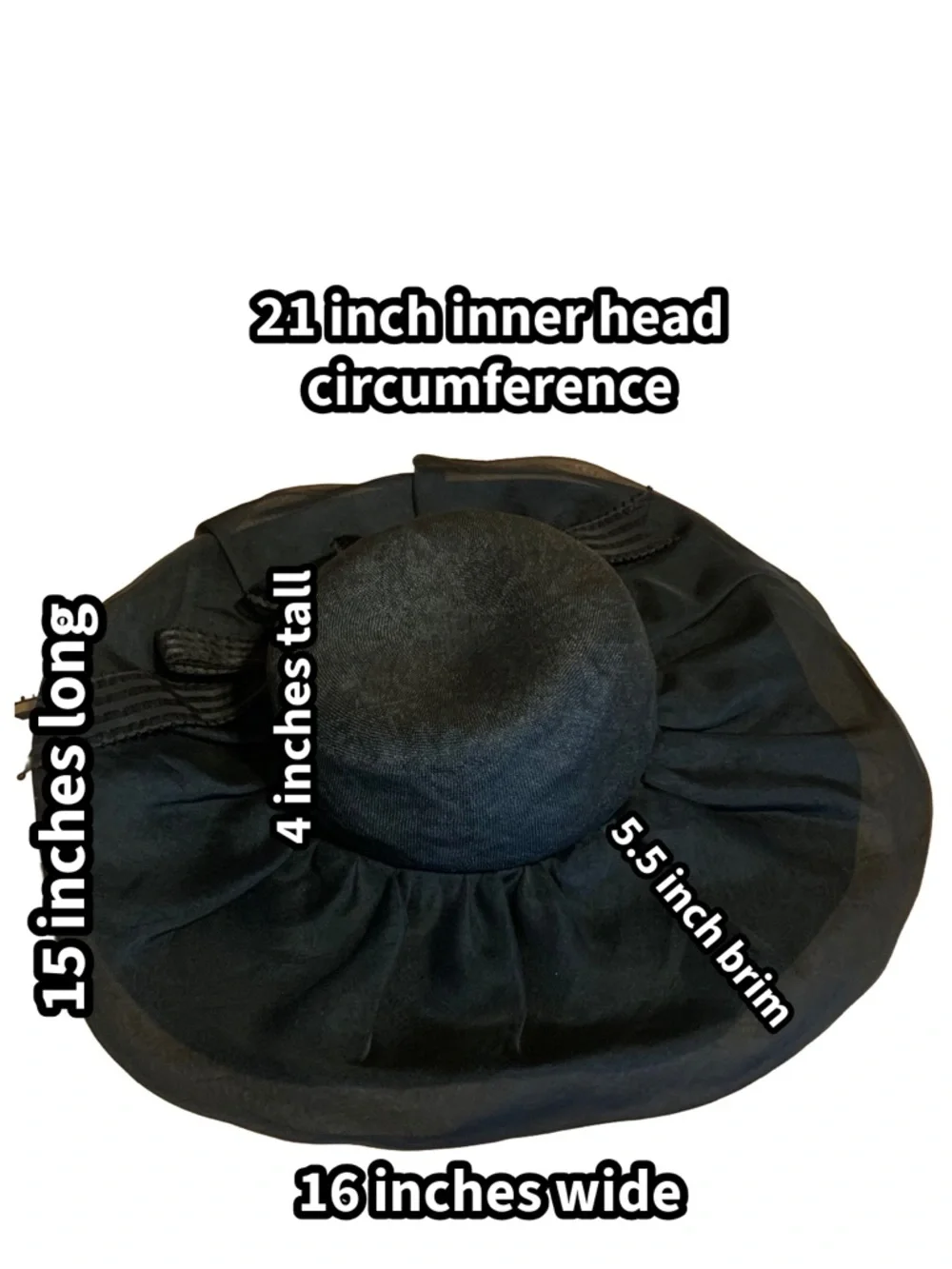 VINTAGE ADOLFO II BLACK WIDE BRIM LINEN HAT WITH STRIPED BOW - Picture 12 of 12
